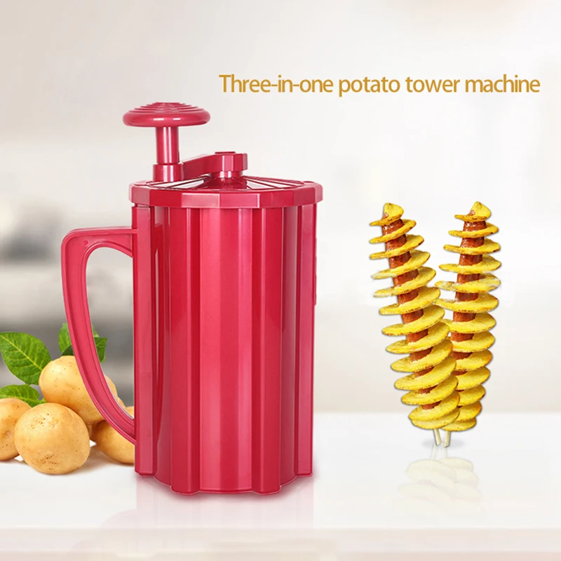 Máquina Manual para hacer patatas fritas, máquina para hacer tres en uno patatas fritas, ciclón de mano, Color Rojo
