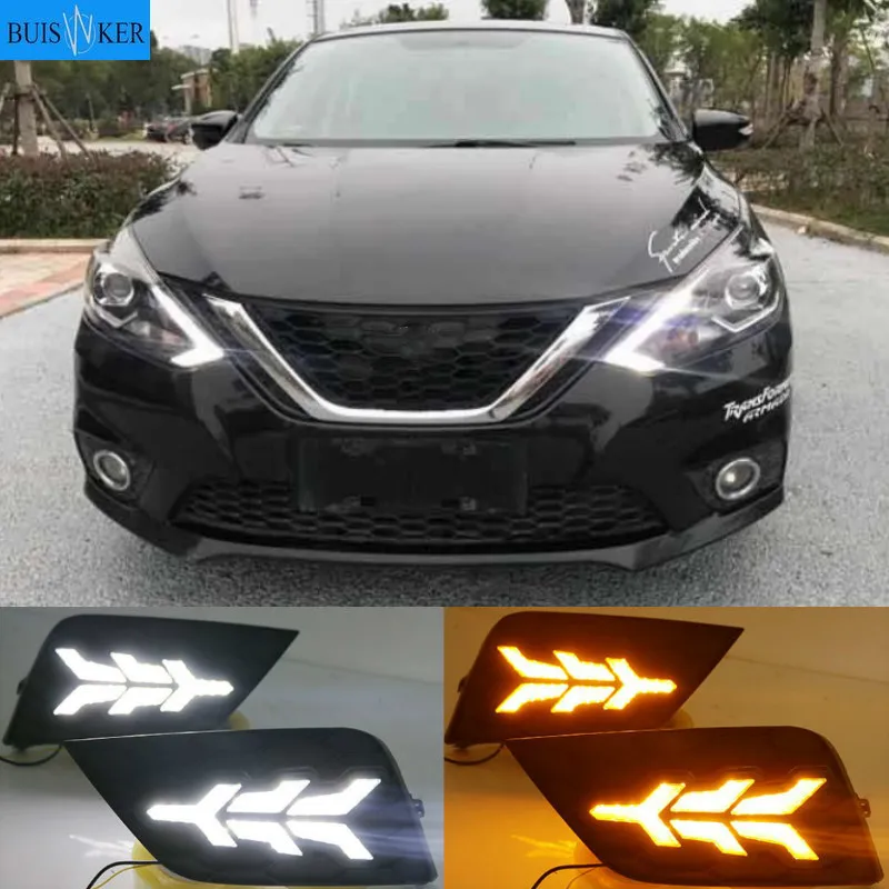 

LED DRL daytime running light for Nissan Sylphy sentra 2016-2018 yellow turn signal, blue night light, wireless switch