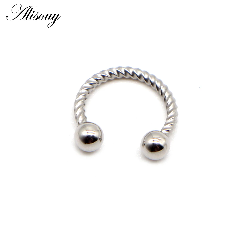 Alisouy 1pc 16G 6/8/10mm Twist Ball Horseshoe Fake Nose Ring C Clip BCR Septum Lip Piercing Falso Nose Rings Hoop For Women Men