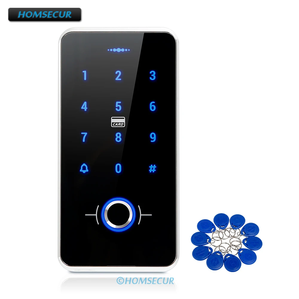 

HOMSECUR Waterproof Touch Keypad 13.56MHz IC Proximity Reader Access Control Fingerprint/Password/Keyfobs Unlock