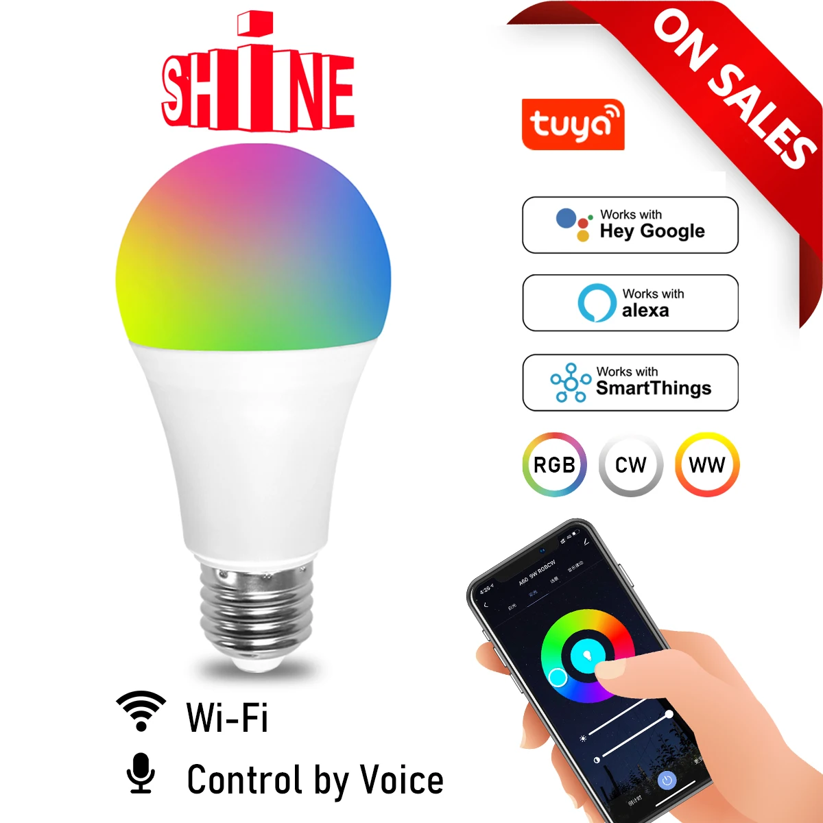 

Voice Control 10W RGB Smart Light Bulb Dimmable E27 WiFi LED Magic Lamp AC110V 220V Work with Alexa Google Home