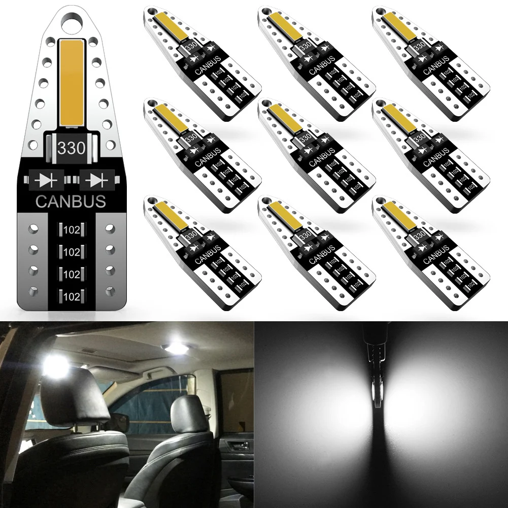 10x W5W Car Interior Light Dome Trunk Parking Lights T10 LED Canbus Bulb for Lada Vesta Granta Kalina Niva Renault Duster Megane