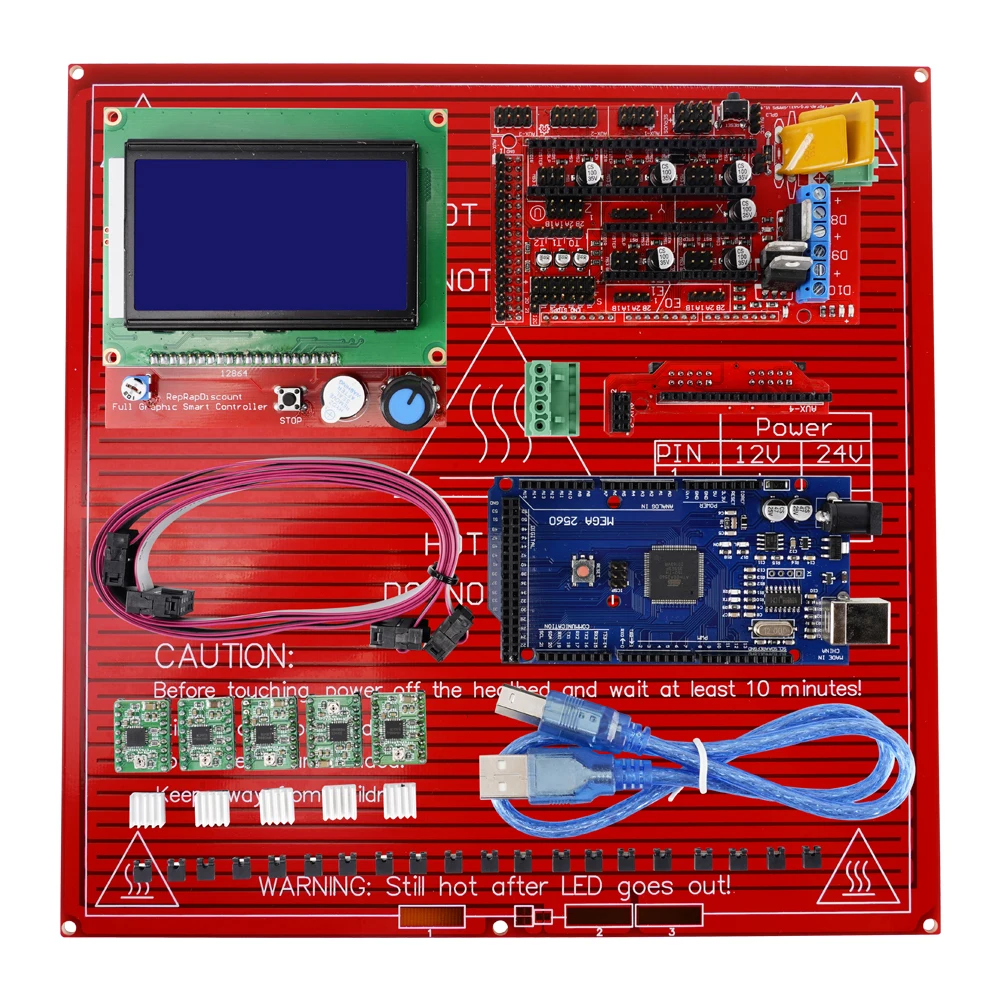 Ramps 2004/12864 Lcd Moederbord Kit Mega 2560 Ramps 1.4 Controller Moederbord A4988 Stepper Driver Module Voor 3D Printer Arduino