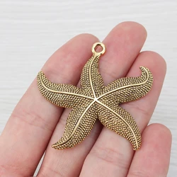 5 x Antique Gold Color Large Starfish Sea Star Charms Pendants for Necklace Jewelry Making Accessories 49x47mm