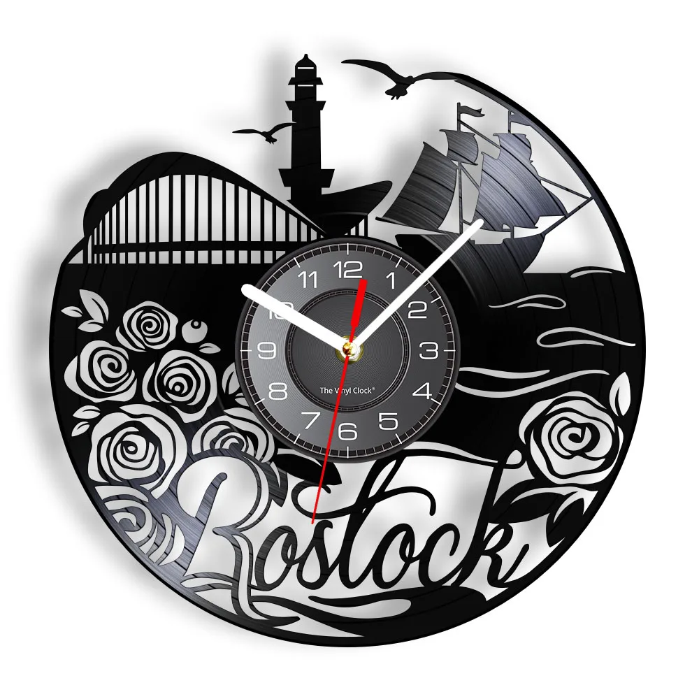 Rostock German City Landscape Vinyl LP Record Wall Clock Mecklenburg Industrial Port Home Decor Handicraft Art Album Watch