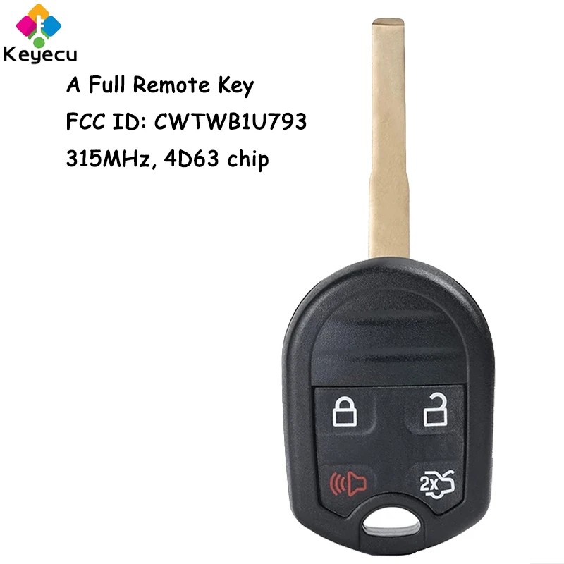 

KEYECU Remote Head Car Key With 4 Buttons 315MHz 4D63 for Ford Escape Fiesta Focus Transit Connect C-Max Fob FCC ID: CWTWB1U793