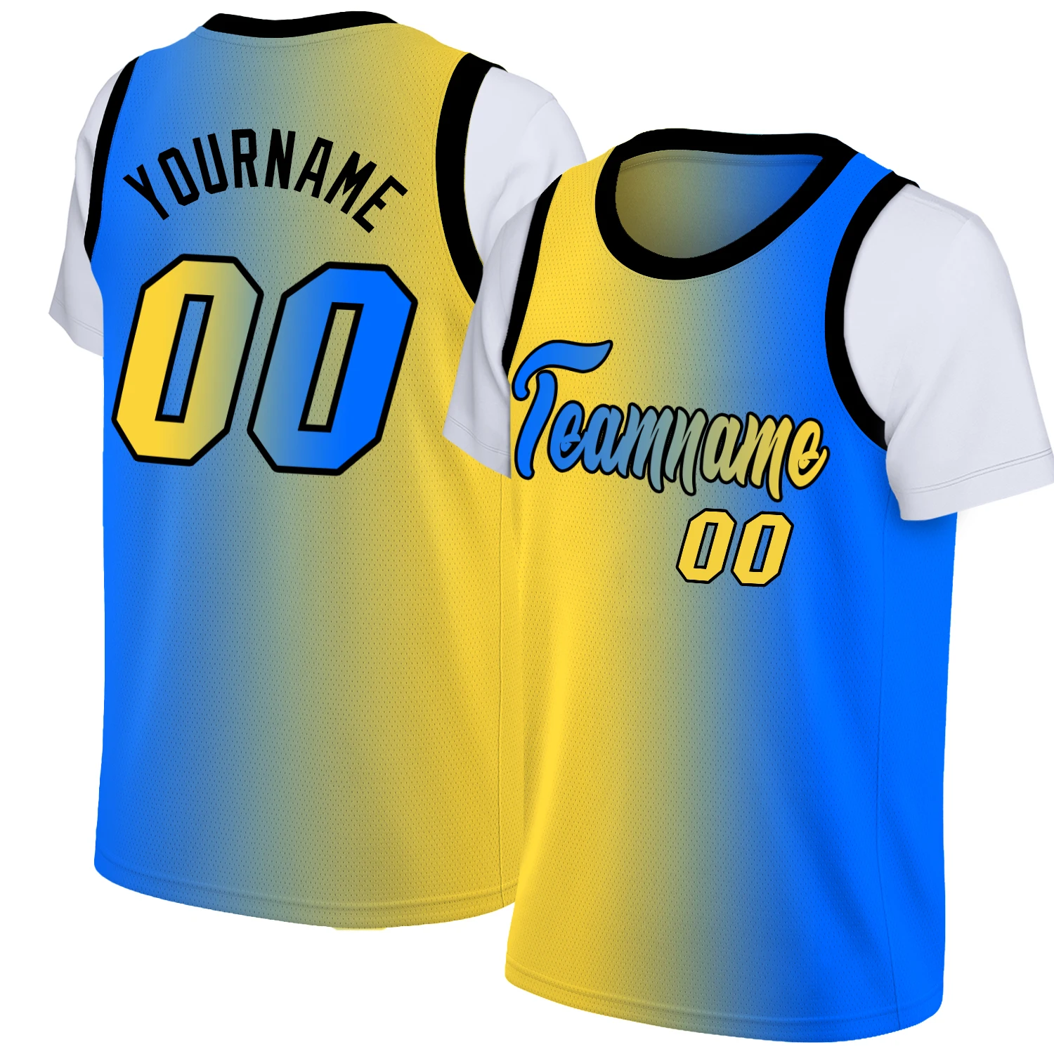 Custom Fashion Fake Two-Piece Short-Sleeve Basketball Jersey Tee Shirt Gradient Color Running/Warming Up Sweatshirt Adults/Kids