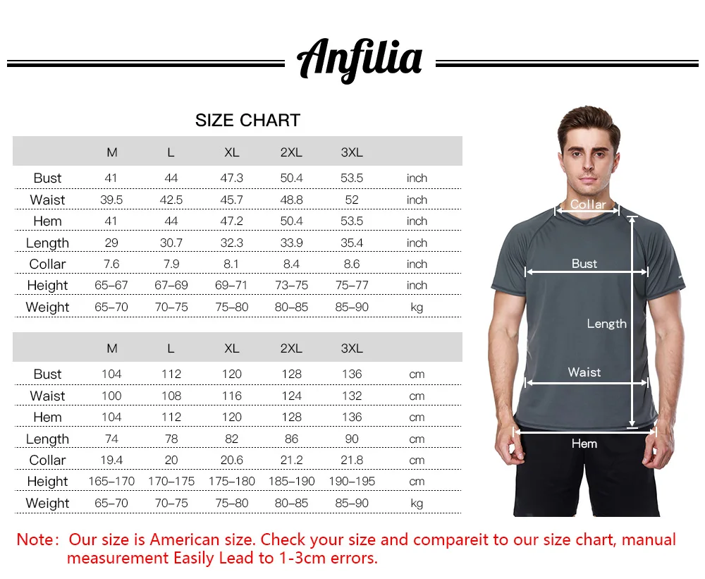 Anfilia Men Dry-Fit Shirts Solid Color Loose Fit Shirt UV-Protection Men\'s Rash Guard UPF 50+ Beach Wear Sports wear Surfing