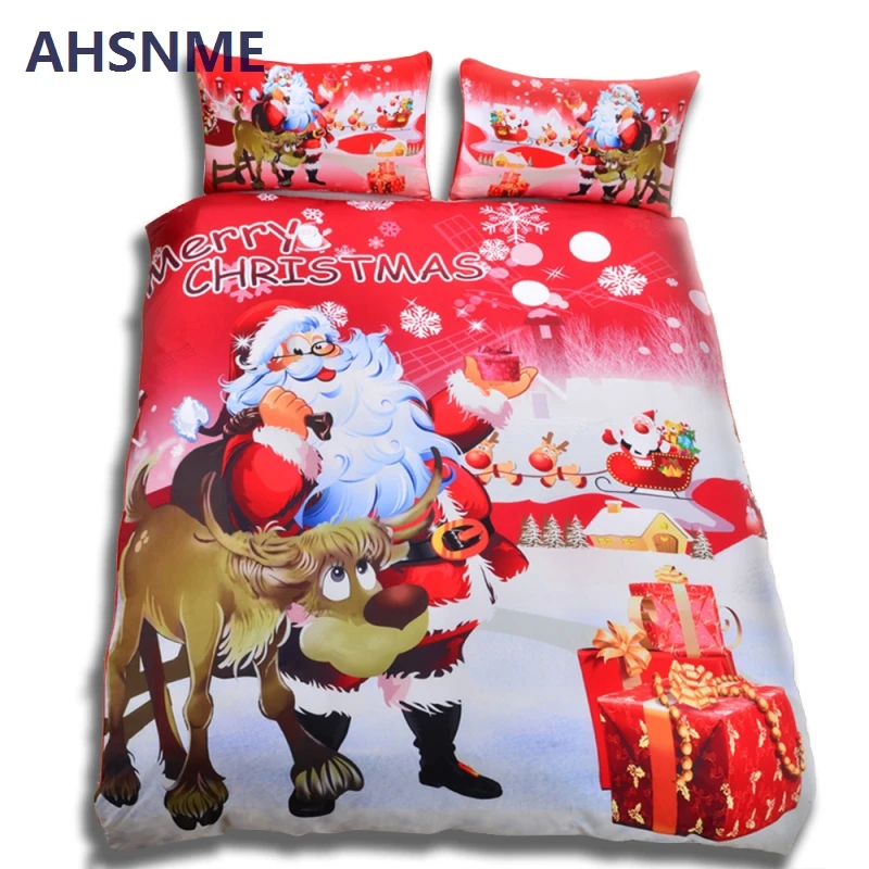 AHSNME 3D Santa Reindeer Christmas Carnival Night Theme Bedding Kit 3pcs Quilt cover Snowman winter theme quilt set US+AU size