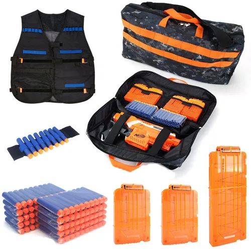 Imagen 1 del producto Kit de piezas tácticas de bala suave para pistola de juguete Nerf, incluye 100 balas de repuesto, Clips de recarga de bala y bolsa de almacenamiento de pulsera, para niños