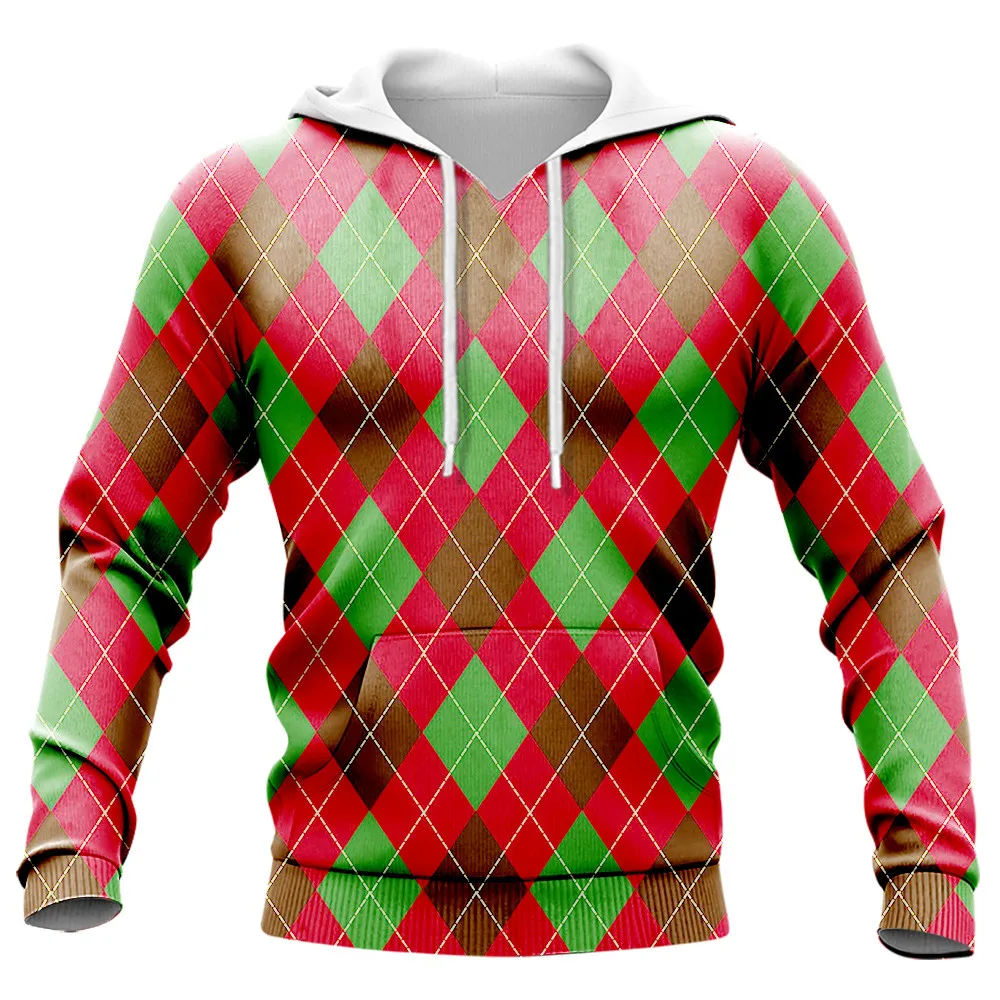 

HX Plaid Hoodies 3D Graphic Christmas Hoodie Festival Party Pockets Pullovers Sweatshirts Harajuku Sportwear Men Clothing