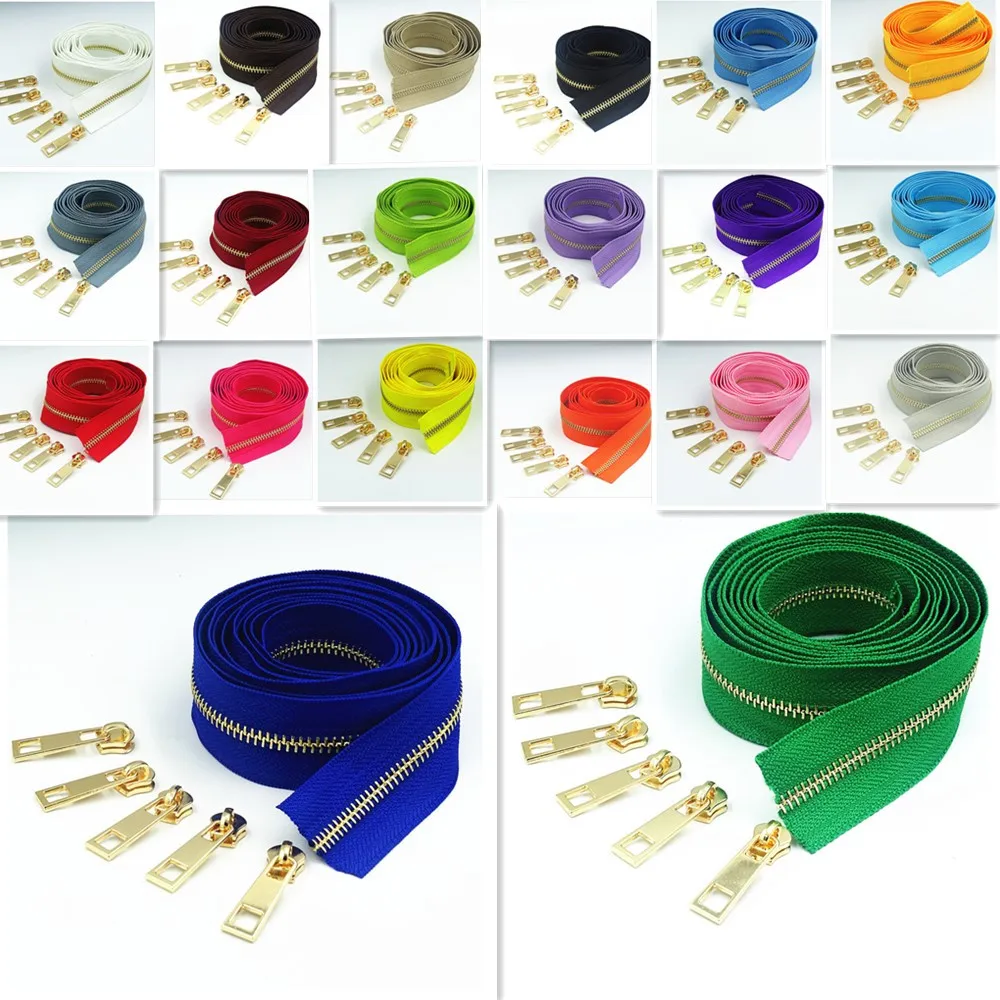 5 Meters long and 13 zipper pullers 5# brass metal zipper used for high-end handbags and purses