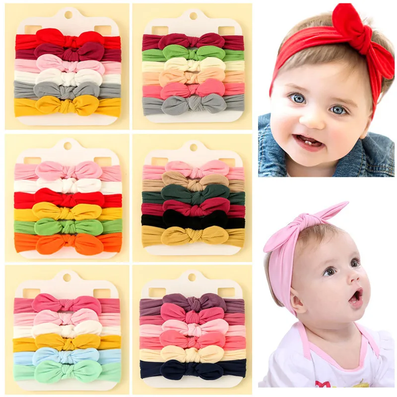 6Pcs Baby Girl Headband Bows Elastic Headbands Hair Band For Girls Solid Color Kids Toddler Turban Baby Hair Accessories