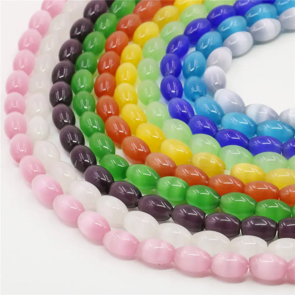 

8X12mm Rice Multicolor Cat`s eye Loose Beads DIY Jaspers Natural Stone 15inch Hand Made Fashion Women Girl Jewelry Making Design