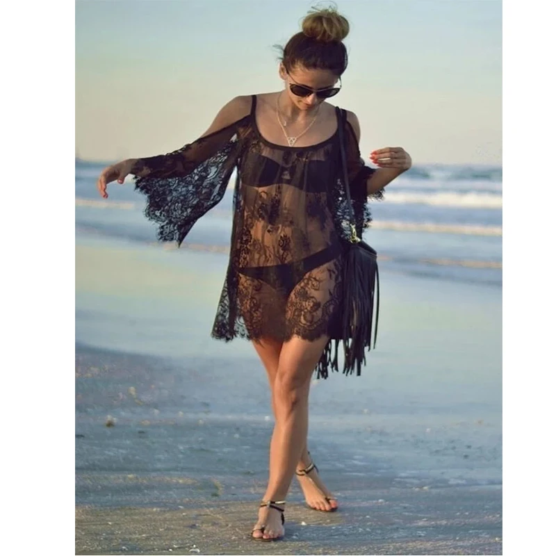 Saida De Praia 2024 Beach Cover Up Pareo Playa Coverup Dress Vestido Livre Swimsuit Wear Swimwear Lace Women Beachwear