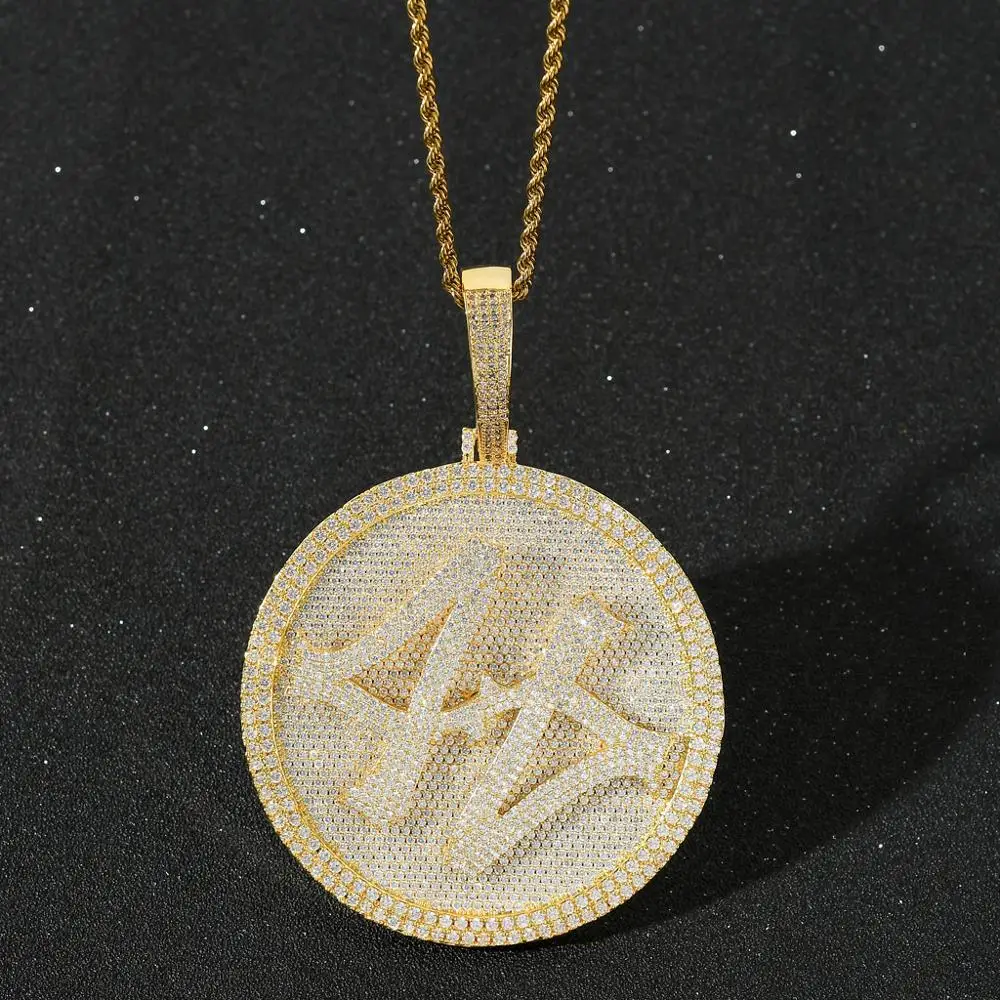 AZ Hip Hop Rotatable 44 Round Iced Out Pendants Necklaces for Men Paved Setting Zircon Stone Rapper Goth Jewelry Free Shipping