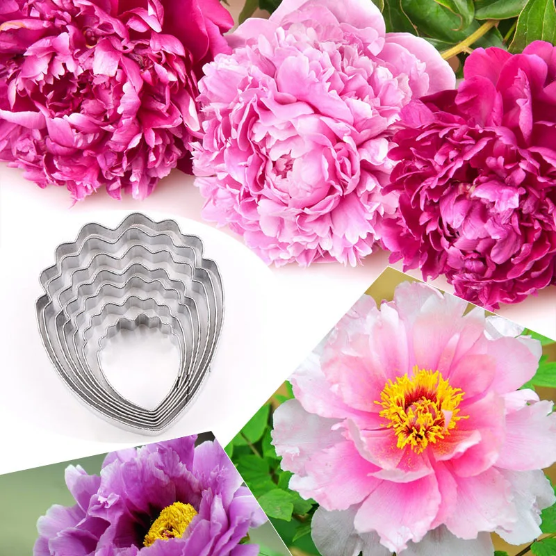 7pcs/set Stainless Steel Peony Flowers Petal Cookie Cutter Mold Pastry Mould Sugarcraft Cake Decorating Tool Cake Tool