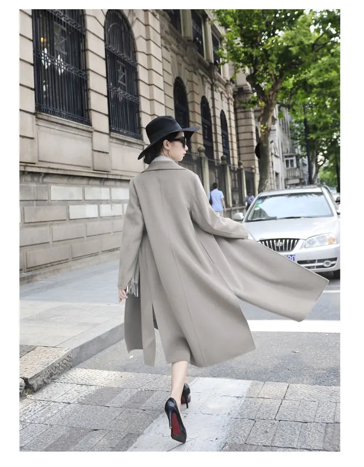 

European Elegant Double Sided Wool Coat Women New Autumn Long Sleeve Belt Trench Coat For Women Outwear Hot LX1823