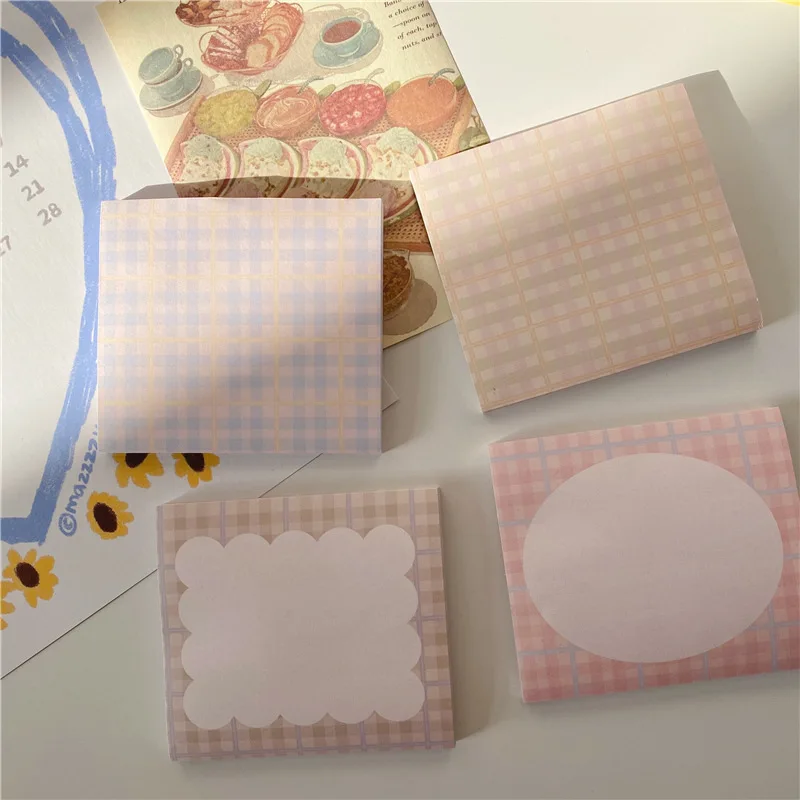 Korean Ins Colorful Retro Plaid Memo Pad 50 Sheets Gentle Girl Style Note Paper School Stationery Notepad Creative Message Paper