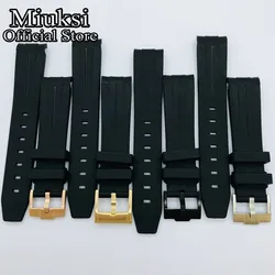 Miuksi 20mm black curved end rubber strap with stainless steel pin buckle