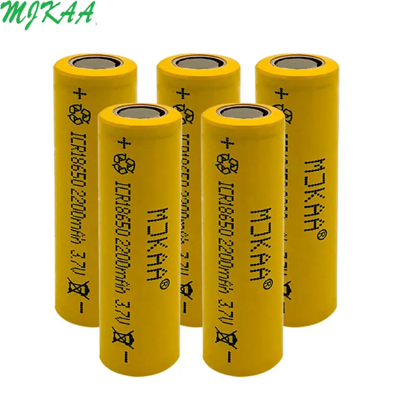 

MJKAA 4/6pcs Icr18650 Lithium Yellow 2200mah 3.7 V Li-ion Rechargeable Flat Top Batteries