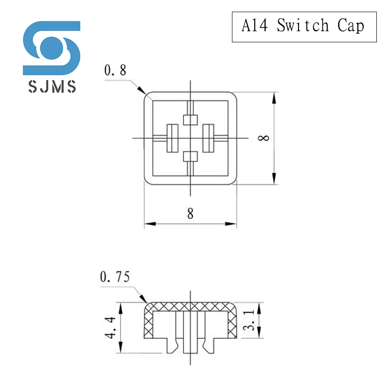 50Pcs A66 8x8x4.4mm  Color Square Tactile Switch Button Caps with Transparent Cover Button Cap Hat For 6*6*7.3mm Square Head