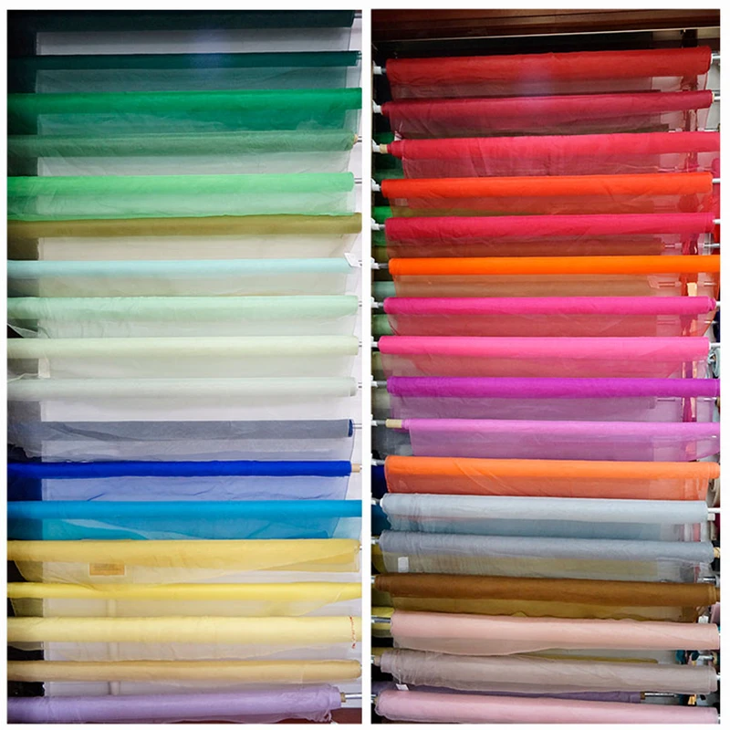 50 Colors Wedding Dress Fabric Silk Organza Fabric 100% Mulberry Thin Smooth Fabric Natural