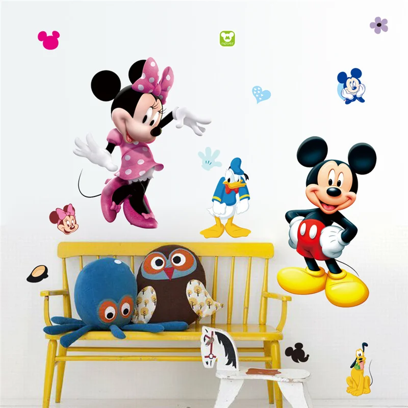 Cartoon Mickey Minnie Mouse Wall Sticker For Kids Room  Vinyl Peel And Stick Baby Princess Bedroom Wallpaper Nursery Wall Decals