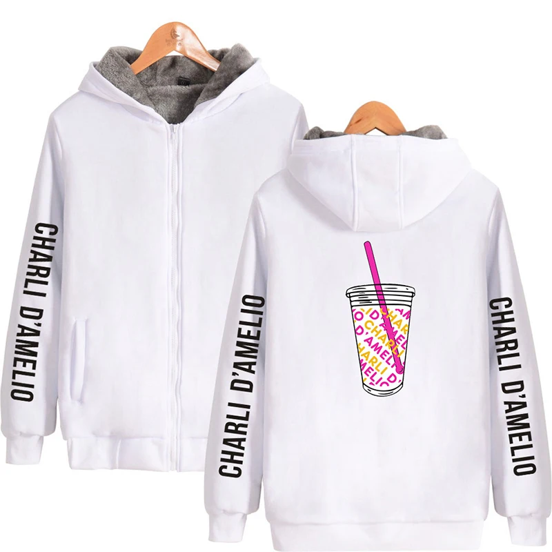 

Fashion Hip Hop Print Drink Cup Hoodie Men Women Zipper Hoodies Jacket Thicker Fleece Long Sleeve Unisex Hooded Sweatshirts Tops