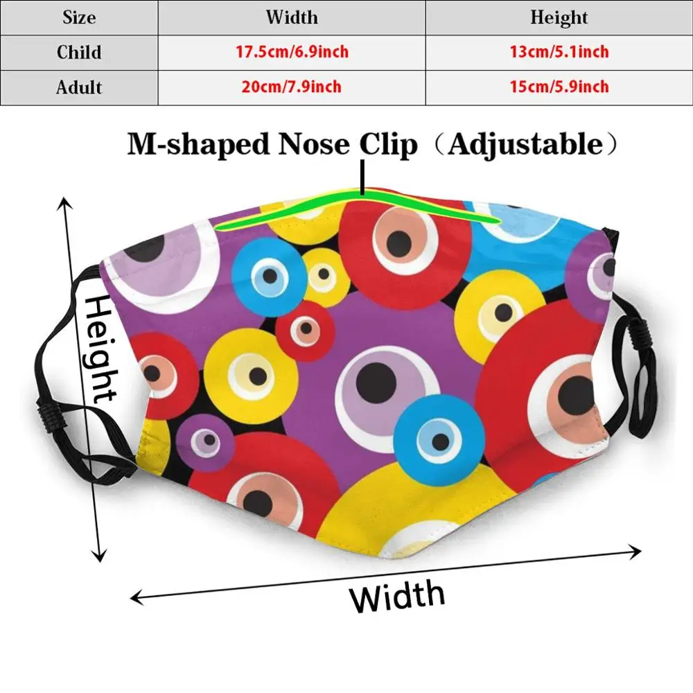 구글 악마의 눈 인쇄 세척 가능 필터 먼지 방지 입 마스크, 그리스어 터키 모로코 미신 모드 다채로운 멋진 전화
