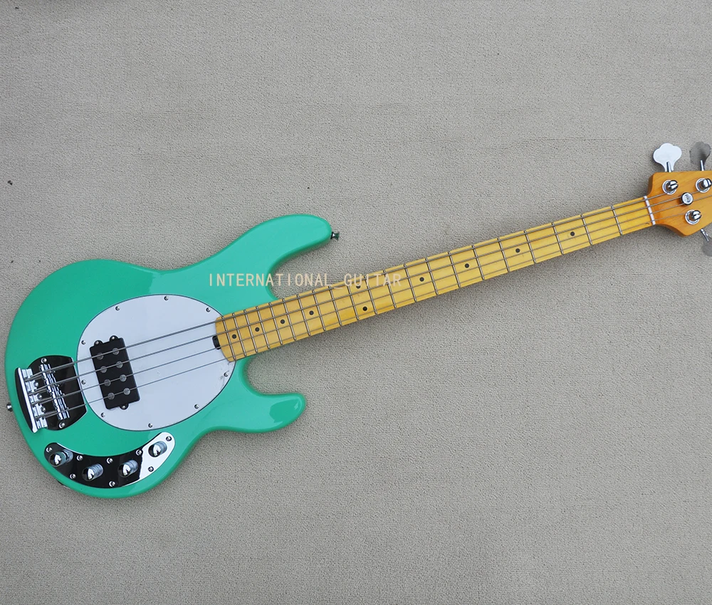 4 Strings Green/Natural Wood Color  Electric Bass Guitar with Active Pickups,Yellow Maple Fretboard