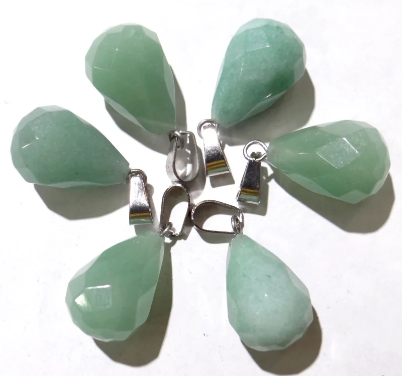 Wholesale 30pcs natural aventurine stone round Water Drop Cut Face pendant For DIY jewelvy making Necklace pendant accessories