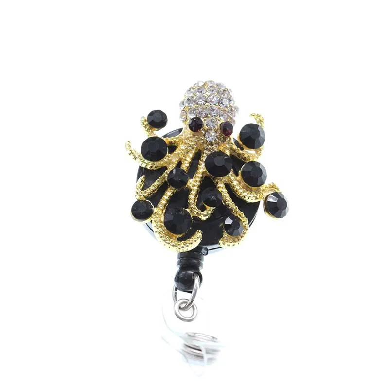 

10pcs/lot Free shipping Rhinestone Octopus Animal Retractable Office Accessories Badge Holder Pull Reels