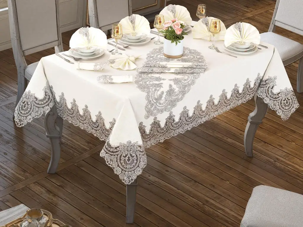 Lisa Table Cover Set 18 Piece Cream Silver