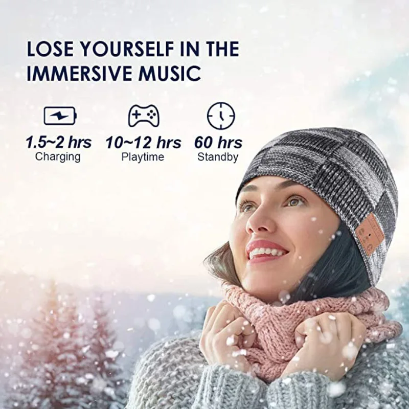 Winter Bluetooth Headphone Hat Stereo Sport Music Headset Knitted Beanie Cap Support Handsfree USB Charging Cable Christmas Gift