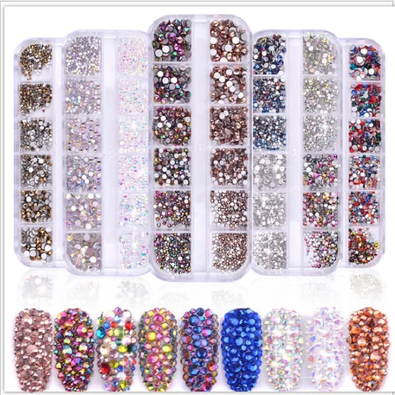 All colors non hotfix rhinestones 3D nail art colorful glass stone flatback Sticky rhinestones Decoration bijoux ongles 1440pcs