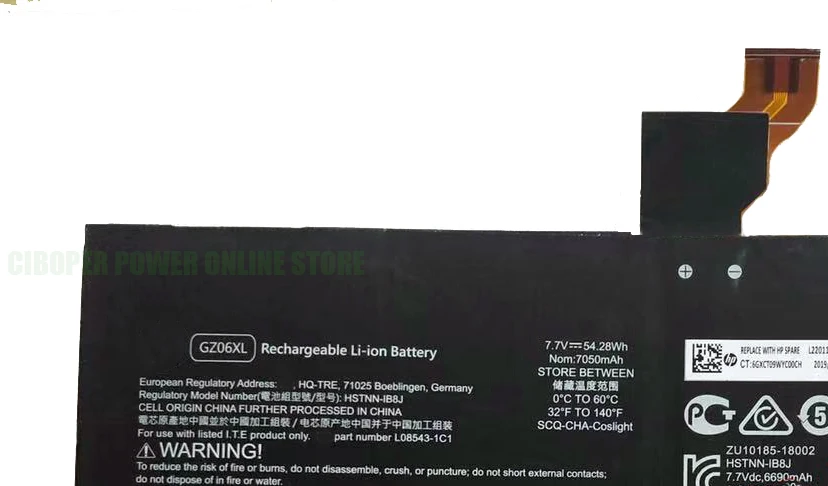 CP Genuine Laptop Battery GZ06XL 7.7V/7050mAh /54.28Wh For Spectre Folio 13-ak HSTNN-IB8J L08543-1C1 13-ak000 Series Notebook