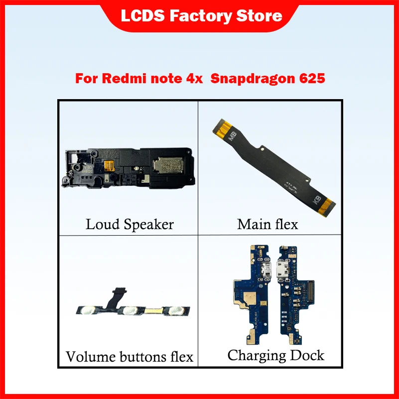 Phone Parts For Xiaomi Redmi note 4X Power On/Off Volume Button Main flex Loud Speaker Charging Port Earphone Speaker