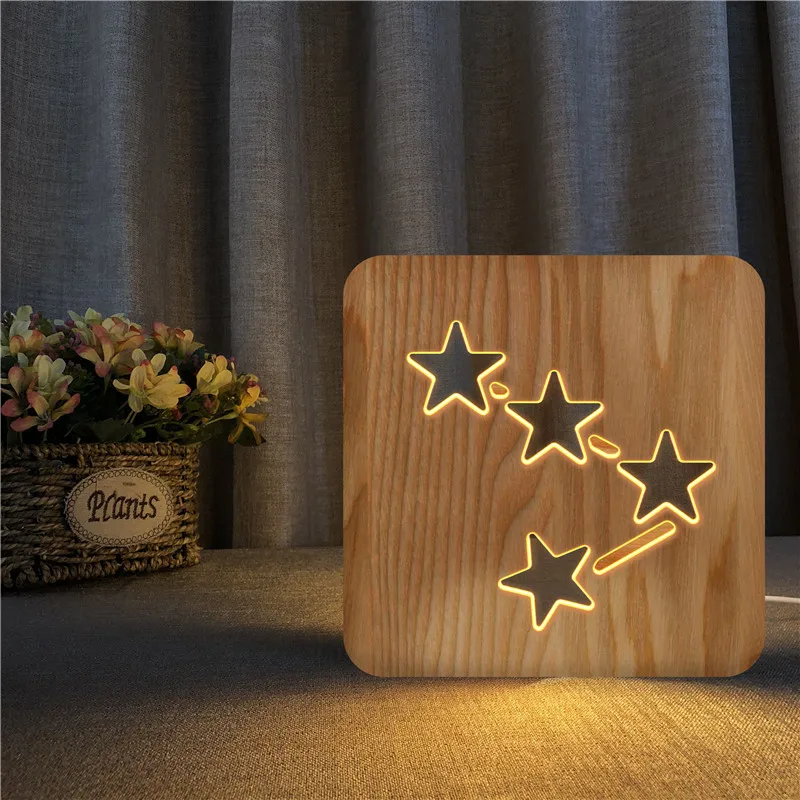 Wooden Moon Star Cloud 3D LED Lamp USB Powered Desk Lights for Baby Holiday Home Decor Gift Dropshipping