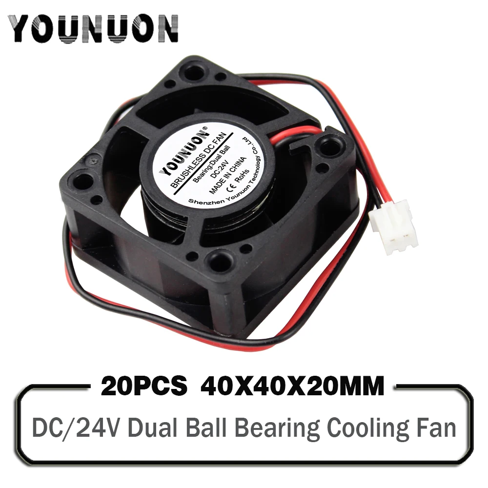 

20Pcs YOUNUON 4cm 40mm 4020B 24V DC Ball Bearing Mini Cooler 40x40x20mm Radiator Fan