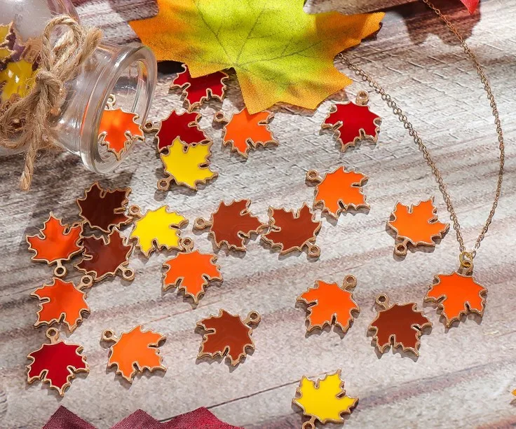 Mixed 10pcs/lot Enamel Yellow Maple Leaf Charms Pendant DIY Handmade Necklace Earrings Keychain Accessories Jewelry Making