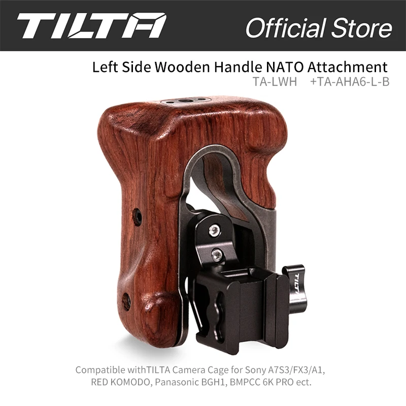 TILTA Houten handvat TA-LWH/TA-RWH Professionele camera-kooi voor links en rechts, compatibel met SONY BMPCC Dji Pocket Nikon Canon