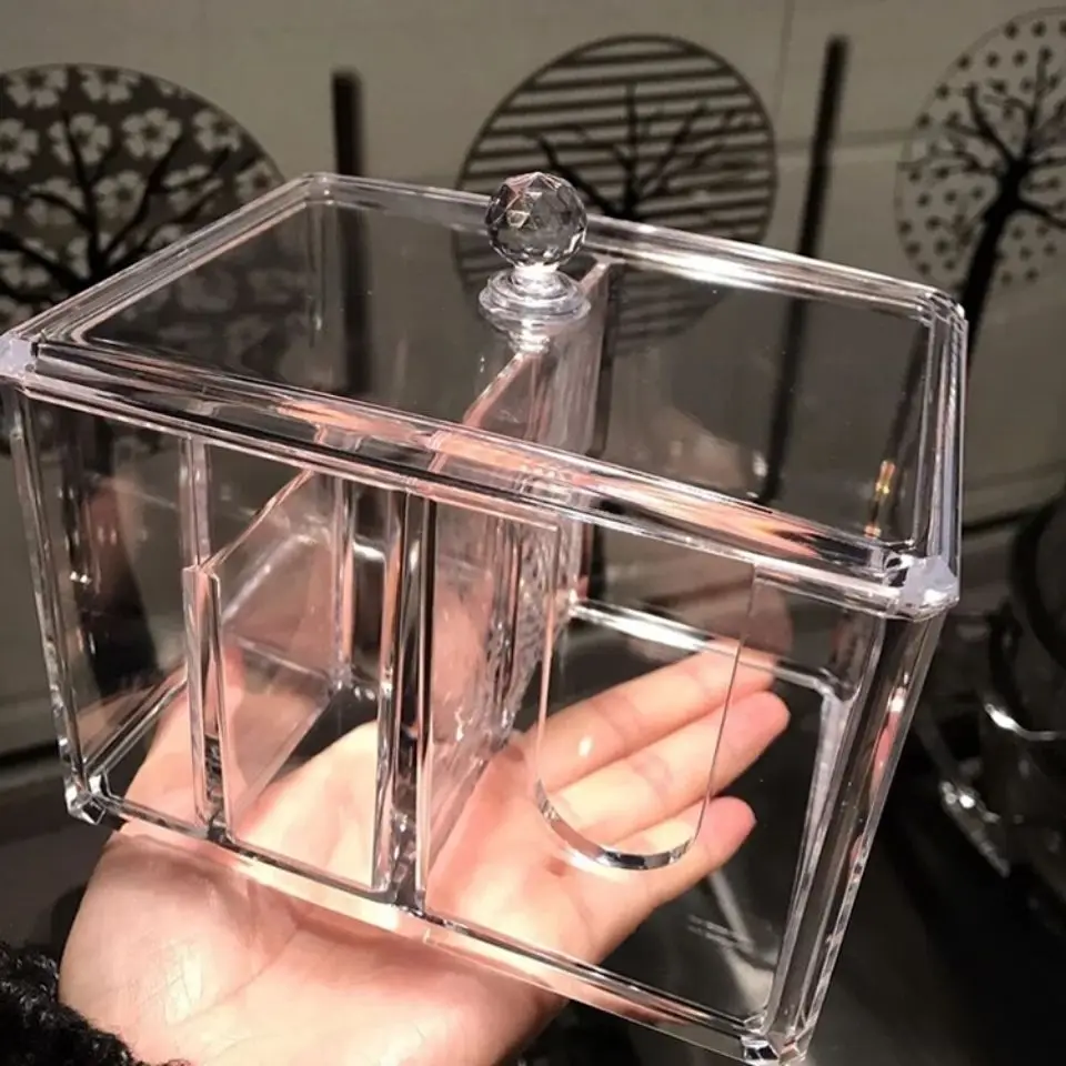 Transparent acrylic cotton storage box cotton swab box desktop dressing table cosmetics dustproof storage box organizer