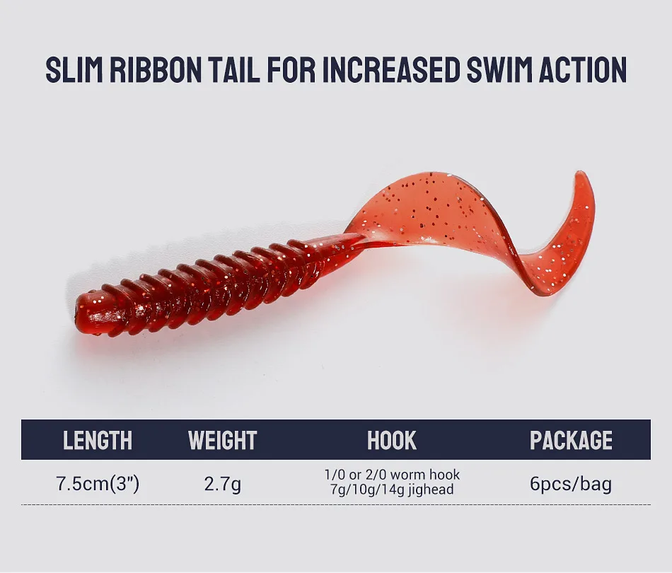 Noeby Soft Köder Wurm Köder 7,5 cm 2,7g lockige Maden gerippte Silikon Köder Wobbler Gummi Swimbait Pike Barsch Bass Angel gerät – Detail 3