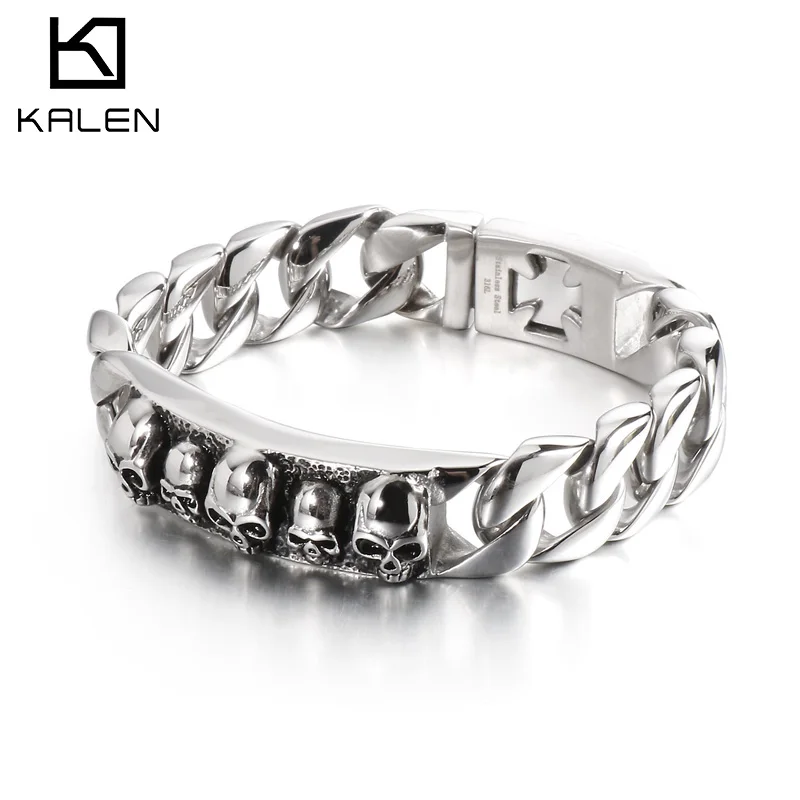 

Kalen 316L Stainless Steel Highly Polished Men's Bracelet Skull Head Woven O-Chain Jewelry Accessories