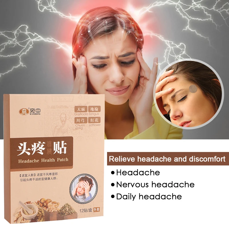 12Pcs Migraine Patch Headache Relief Treatment Relieve Dizziness Anxiety Massage Health Care Help Sleeping Relax Head Plaster