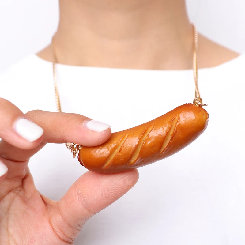 KUGUYS Simulate Roast Sausage Pendant Necklace for Women Cute Girl's Funny Accessories Trendy Resin Jewelry