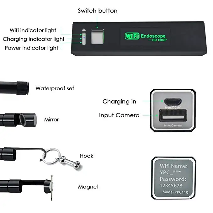 WIFI Semi-Rigied Endoscop Für IOS Android Auto Erkennung Inspektion Endoscop schlangeวิดีโอยืดหยุ่นกล้อง 8 มม.2/5/10M
