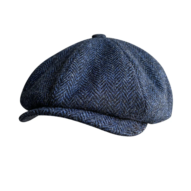 Pure Wool Men\'s Winter High Quality Wool Newsboy Hats Herringbone Octagon Cap Dark Gray Men Women Gatsby Flat Hat BLM303