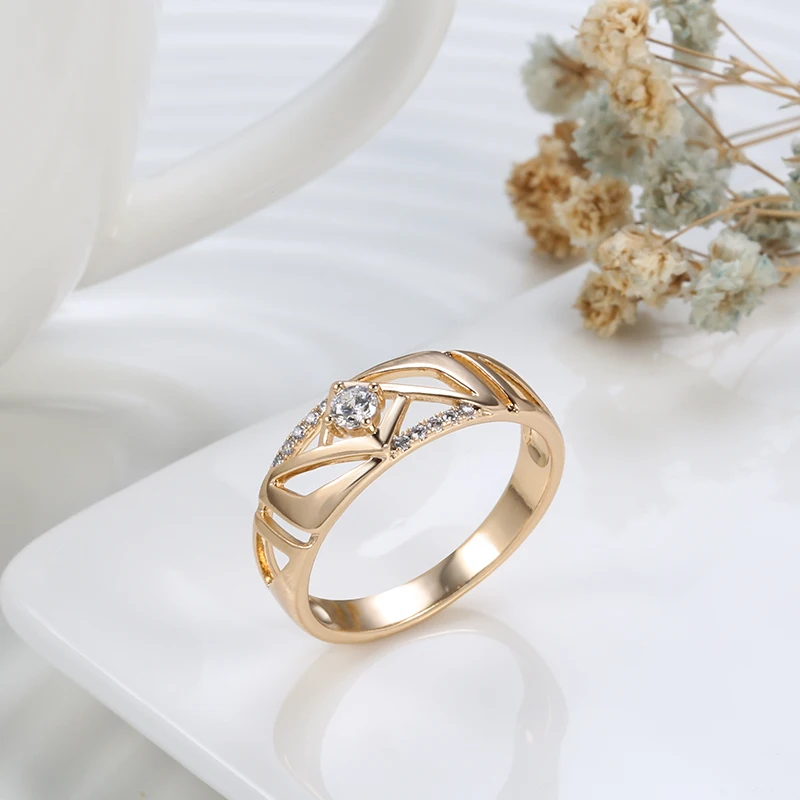 Kinel الساخن موضة العروس خواتم الزفاف 585 ارتفع الذهب الطبيعي الزركون خاتم للنساء الخالدة خمر غرامة مجوهرات حفلات 2021 جديد